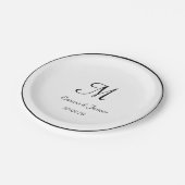 ブラック&エレガントホワイトモノグラム結婚ズ紙プレート ペーパープレート (アングル)