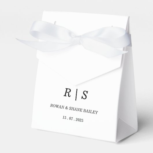 ブラック&エレガントホワイトモノグラム結婚式の引き出物ボックス フェイバーボックス (正面サイド)