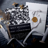 ブラック&エレガントホワイトローズフローラ結婚ズ 招待状