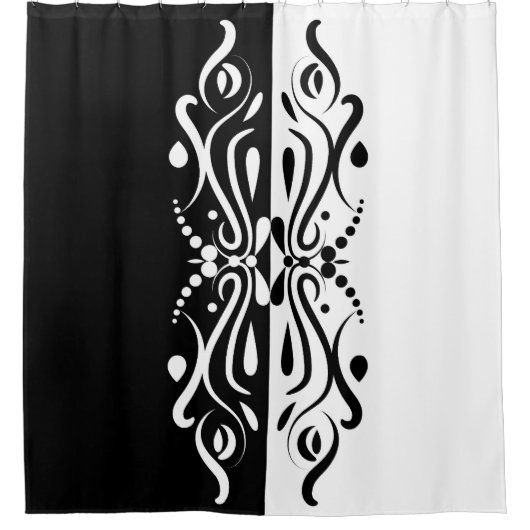 ブラック&エレガントホワイト抽象芸術ハーレキンスタイル シャワーカーテン (正面)