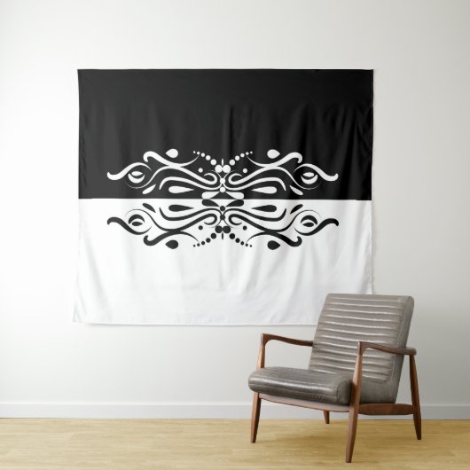 ブラック&エレガントホワイト抽象芸術ハーレキンスタイル タペストリー (インサイチュ(横))