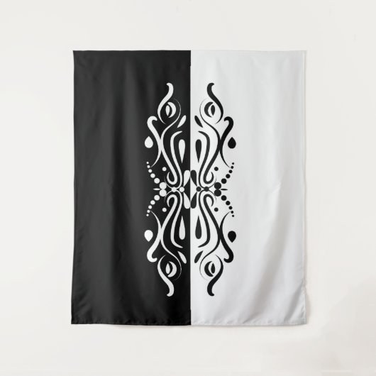 ブラック&エレガントホワイト抽象芸術ハーレキンスタイル タペストリー (正面)