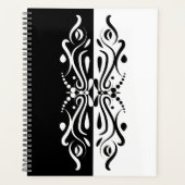 ブラック&エレガントホワイト抽象芸術ハーレキンスタイル プランナー手帳 (正面)