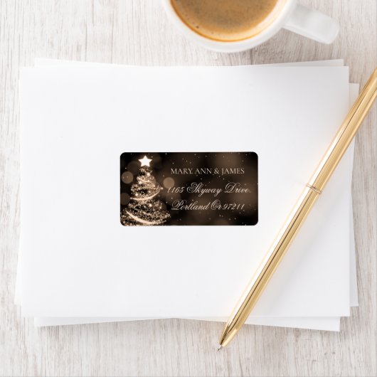 ブラック&エレガント金ゴールドのクリスマス結婚の住所 ラベル (インサイチュ)