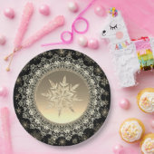 ブラック&エレガント金ゴールドアイスクリスタルスノーフレーク ペーパープレート (パーティー)