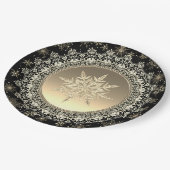 ブラック&エレガント金ゴールドアイスクリスタルスノーフレーク ペーパープレート (アングル)
