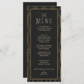 ブラック&エレガント金ゴールドアールデコギャツビー結婚ズ メニュー (正面/裏面)