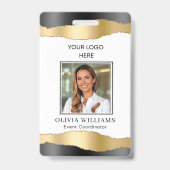 ブラック&エレガント金ゴールドカスタム社員フォト会社 バッジ (表面)