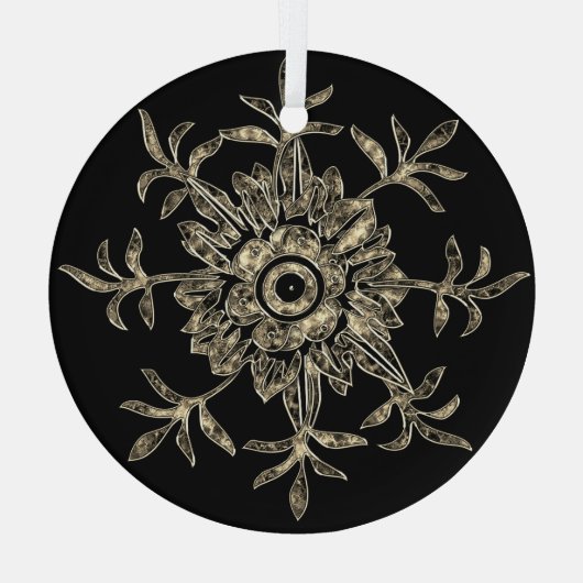 ブラック&エレガント金ゴールドクリスタルクリスマスヘキサゴン ガラスオーナメント (裏面)