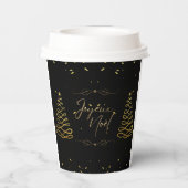 ブラック&エレガント金ゴールドクリスマスエンタテインメント 紙コップ (裏面)