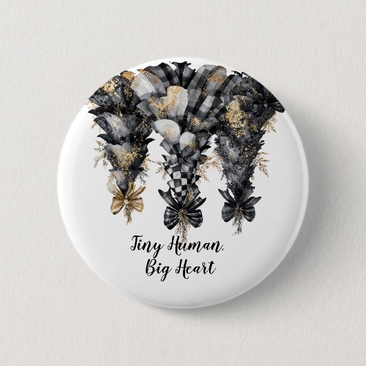 ブラック&エレガント金ゴールドクリスマスツリー 缶バッジ (正面)