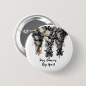 ブラック&エレガント金ゴールドクリスマスツリー 缶バッジ (正面&裏面)