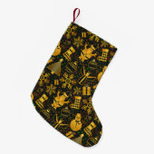 ブラック&エレガント金ゴールドクリスマスホリデー スモールクリスマスストッキング (正面 (吊り時))