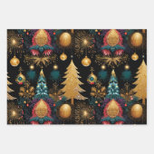 ブラック&エレガント金ゴールドクリスマス ラッピングペーパーシート (正面)