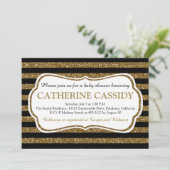 ブラック&エレガント金ゴールドグリッターストライプベビーシャワー 招待状 (スタンド正面)