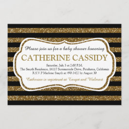 ブラック&エレガント金ゴールドグリッターストライプベビーシャワー 招待状