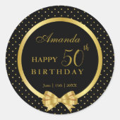 ブラック&エレガント金ゴールドサプライズ誕生日パーティー ラウンドシール (正面)