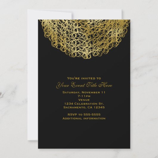 ブラック&エレガント金ゴールドサークルイベントパーティの招待状 招待状 (正面)