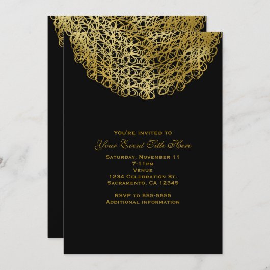 ブラック&エレガント金ゴールドサークルイベントパーティの招待状 招待状 (正面/裏面)