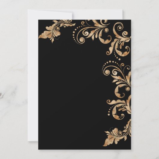ブラック&エレガント金ゴールドシュシュサプライズパーティー誕生日 招待状 (裏面)