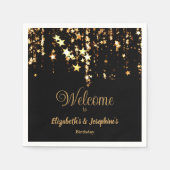 ブラック&エレガント金ゴールドスターのダブルジョイント誕生日 スタンダードカクテルナプキン (正面)