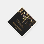 ブラック&エレガント金ゴールドスターのダブルジョイント誕生日 スタンダードカクテルナプキン (角)