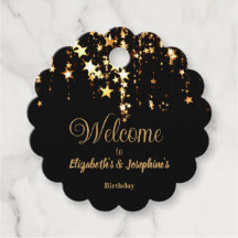 ブラック&エレガント金ゴールドスターのダブルジョイント誕生日