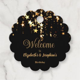 ブラック&エレガント金ゴールドスターのダブルジョイント誕生日 フェイバータグ
