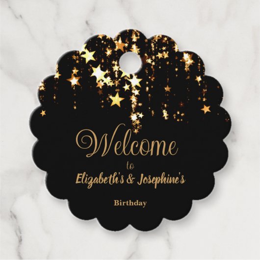 ブラック&エレガント金ゴールドスターのダブルジョイント誕生日 フェイバータグ (正面)