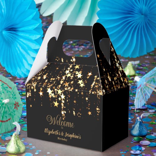 ブラック&エレガント金ゴールドスターのダブルジョイント誕生日 フェイバーボックス (パーティー)