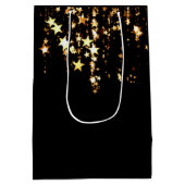 ブラック&エレガント金ゴールドスターのダブルジョイント誕生日 ミディアムペーパーバッグ (裏面)