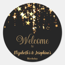 ブラック&エレガント金ゴールドスターのダブルジョイント誕生日 ラウンドシール