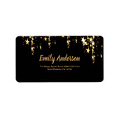 ブラック&エレガント金ゴールドスターのダブルジョイント誕生日 ラベル (正面)