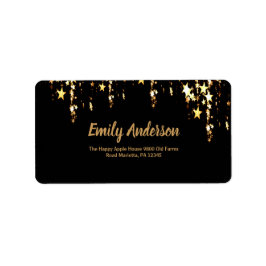 ブラック&エレガント金ゴールドスターのダブルジョイント誕生日 ラベル