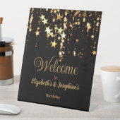 ブラック&エレガント金ゴールドスターのダブルジョイント誕生日 台座サイン (インサイチュ)