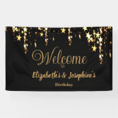 ブラック&エレガント金ゴールドスターのダブルジョイント誕生日 横断幕 (横)