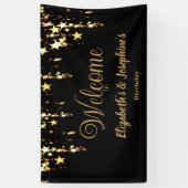 ブラック&エレガント金ゴールドスターのダブルジョイント誕生日 横断幕 (縦)
