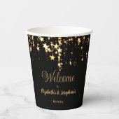 ブラック&エレガント金ゴールドスターのダブルジョイント誕生日 紙コップ (正面)