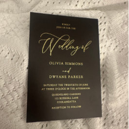 ブラック&エレガント金ゴールドズ結婚ゴールデン 箔招待状