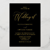 ブラック&エレガント金ゴールドズ結婚ゴールデン 箔招待状 (正面)