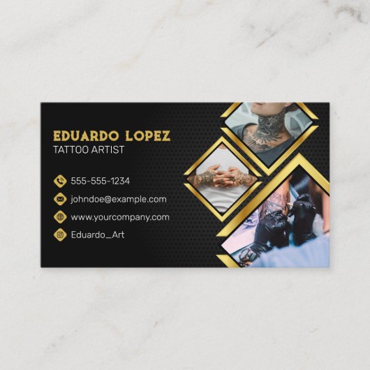 ブラック&エレガント金ゴールドタトゥーアーティストサロン写真 名刺 (正面)