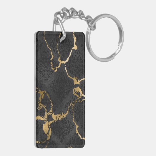 ブラック&エレガント金ゴールドダイヤモンドデザイン キーホルダー (裏面左)