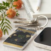 ブラック&エレガント金ゴールドダイヤモンドデザイン キーホルダー (正面右)