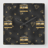 ブラック&エレガント金ゴールドダイヤモンドデザイン スクエア壁時計 (正面)
