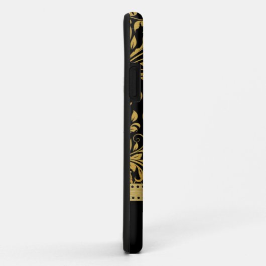 ブラック&エレガント金ゴールドダマスクとモノグラム Case-Mate iPhoneケース (裏面/右)