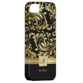 ブラック&エレガント金ゴールドダマスクとモノグラム Case-Mate iPhoneケース (裏面/右)