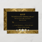 ブラック&エレガント金ゴールドダマスクRSVP 招待状 (正面/裏面)