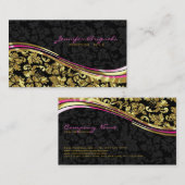ブラック&エレガント金ゴールドダマスシルバーアクセント 名刺 (正面/裏面)