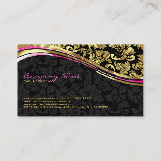 ブラック&エレガント金ゴールドダマスシルバーアクセント 名刺 (裏面)