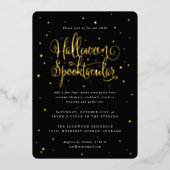 ブラック/エレガント金ゴールドハロウィンスポオクタキュラー+スター 箔招待状 (正面)